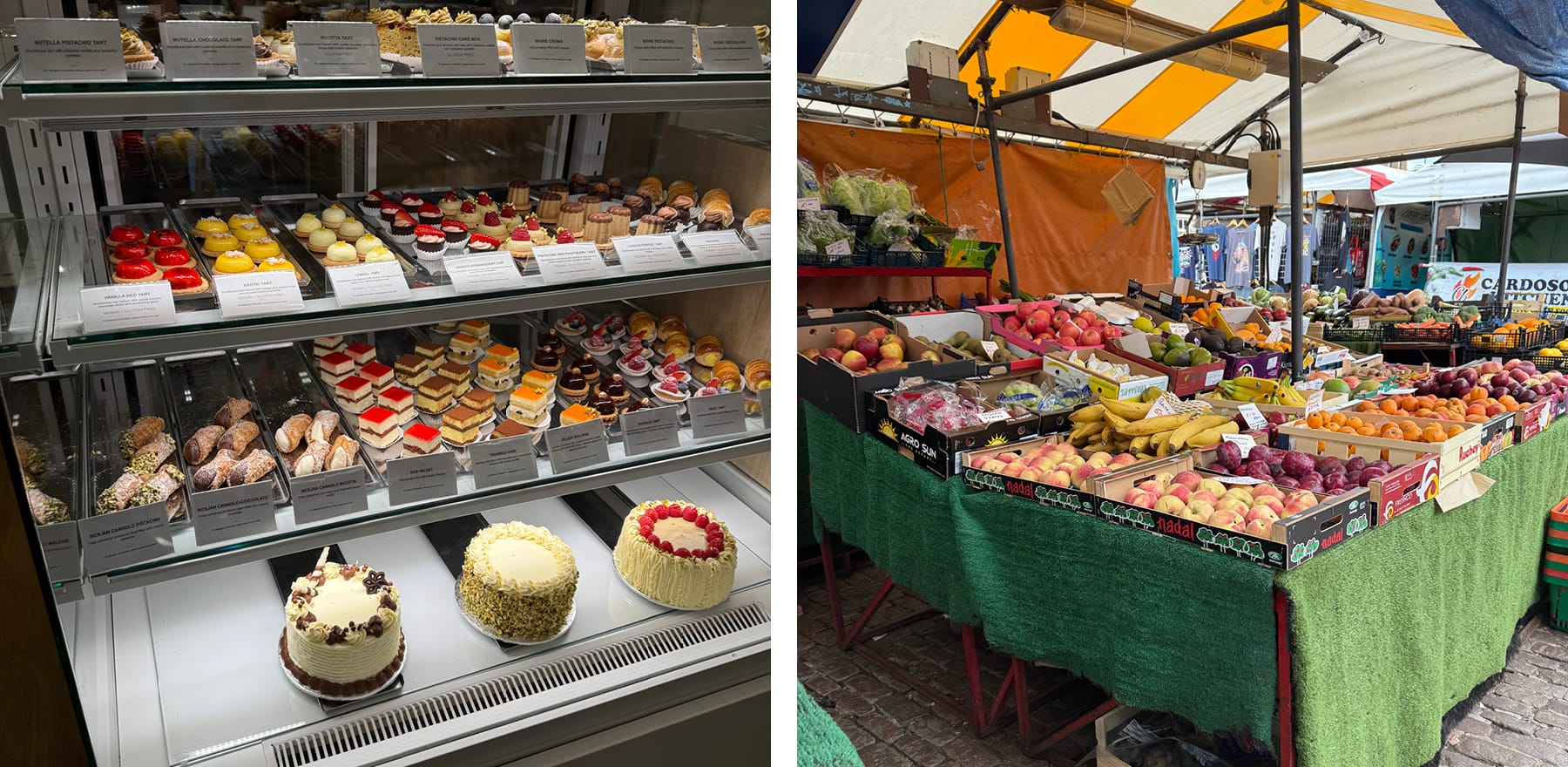 Cakes and fruit stalls in Cambridge 