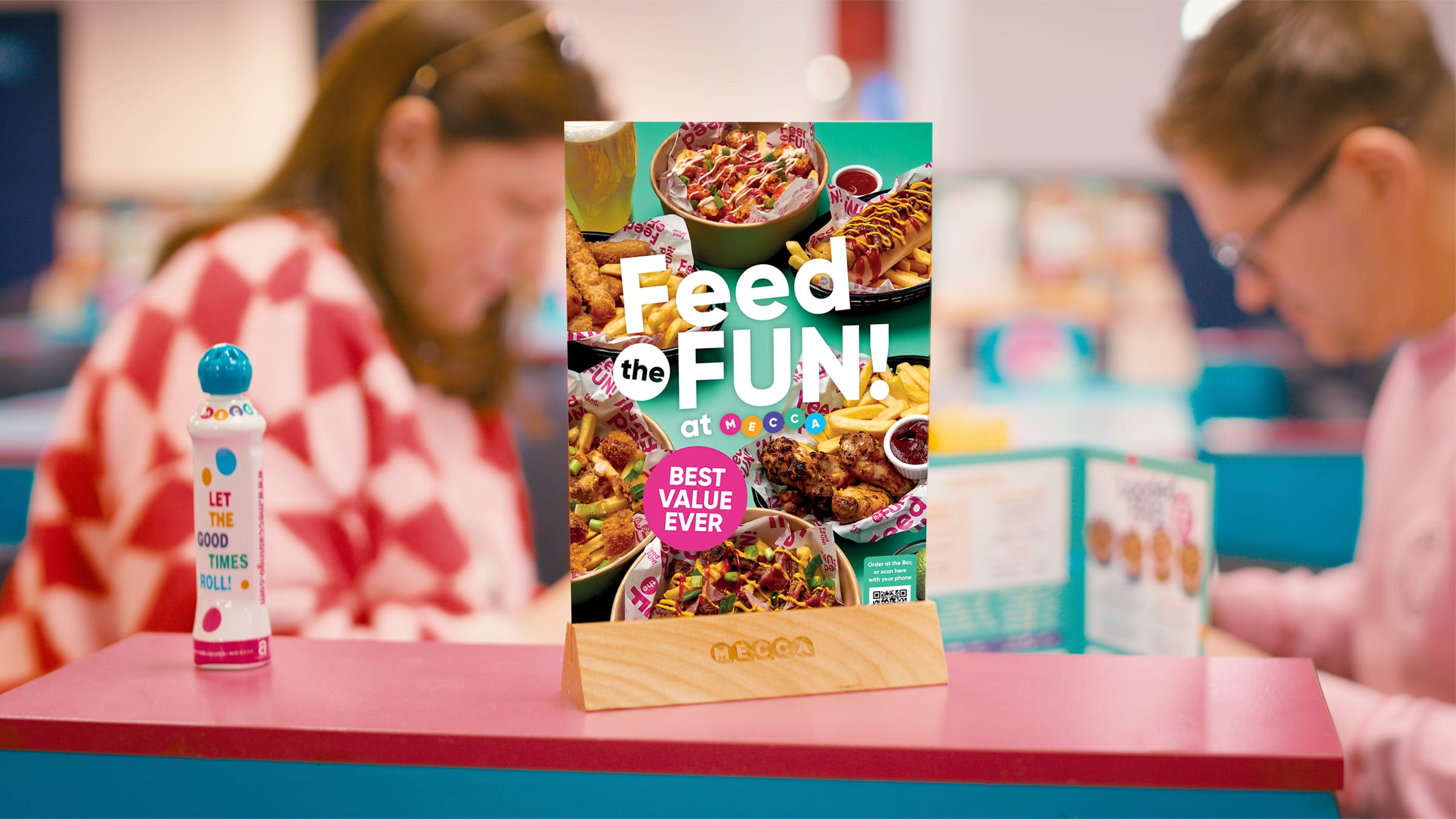 Mecca Bingo Feed the Fun food promotional table sign